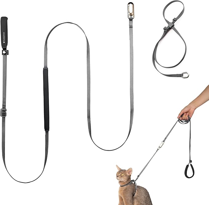 Cat Harness and Leash Set, Escape Proof Cat Harness Lightweight Leash with Padded Handle, Adjustable Leash Harness for Kitten>4lbs Small Large Cats Walking Training (Space Gray, S)