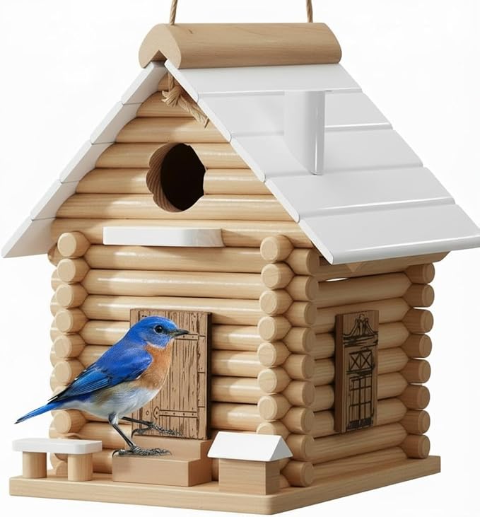 Premium Wooden Lincolnlog Bird House Kit - Birdhouse Kits - Build it Yourself Birdhouse for Adults to Build - Woodworking Adult Crafts & DIY Bird House, Relax Crafts Gifts Wood Projects