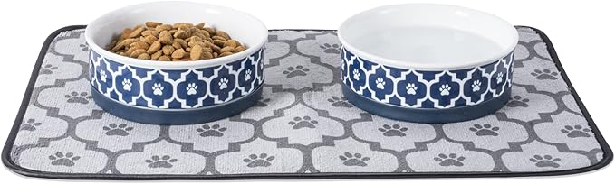 Bone Dry Lattice Collection Pet Bowl & Canister, Small Set, 4.25x2", Nautical Blue, 2 Count