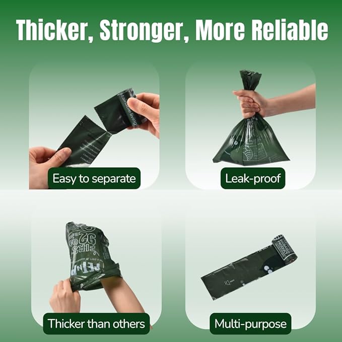 Pet N Pet 180 Counts Dog Poop Bags Rolls, 92% Plant Based Poop Bags for Dogs, Leak Proof Thick Doggie Poo Bag, Unscented Cat & Dog Waste Bag