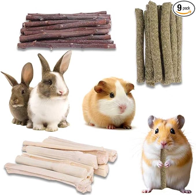 300g Rabbit Chew Toys,Apple Wood Sticks with Sweet Bamboo,Grass Rolls for Guinea Pigs Teeth Care Hamster Hedgehog (0.66lb)