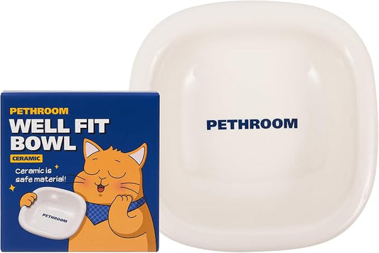 PETHROOM Well Fit Dog Bowl – Durable Ceramic Cat & Dog Food and Water Bowl, Stable & Non-Slip Silicone Base, Easy to Clean, 6.2 × 6.2 × 2.0 in, White