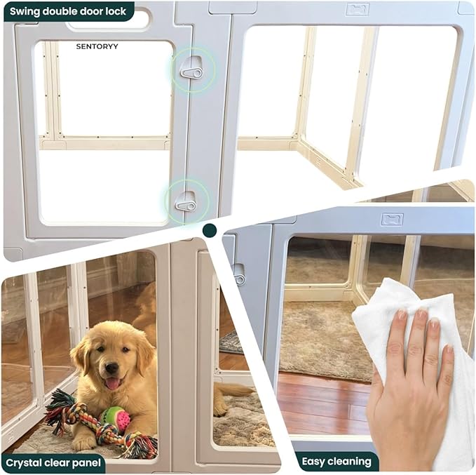 Transparent Indoor Dog Playpen with Safety Lock, Indoor Dog Fence for Small & Medium Pets | Secure, Stylish, Easy Clean Play Pen for Dogs & Pets with Scratch Resistant Panels (White, 10 Panel)