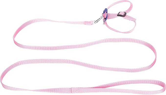 Bird Harness and Leash, 120cm Pet Parrots Adjustable Nylon Anti‑Bite Training Rope for Outdoor Flying Parrot Harness Leash Training Supplies for Parrots Alexandrine, Scarlet, Keck, Mini Macaw(Pink)