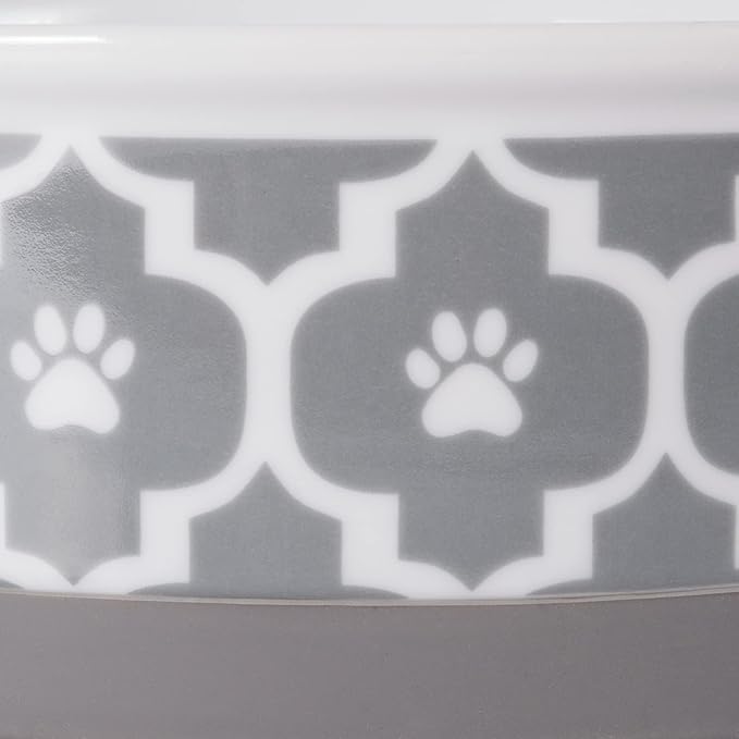 Bone Dry Paw Print Ceramic Pet Bowl, Lattice Collection, Medium Set, 6x2", Gray, 2 Count
