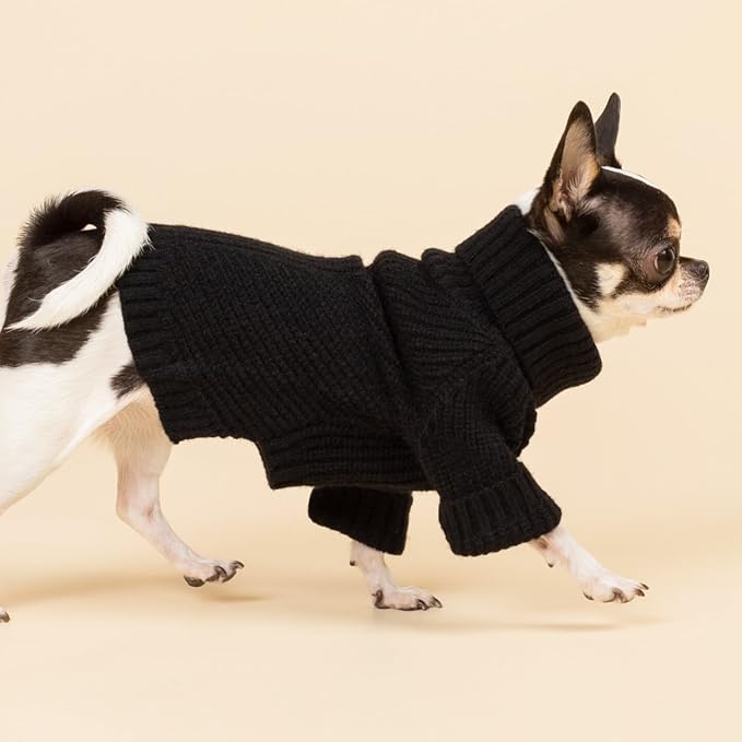 Fitwarm Dog Turtleneck Sweater, Thermal Knitted Pet Coat, Dog Winter Clothes for Small Dogs, French Bulldog Apparel, Black, Large