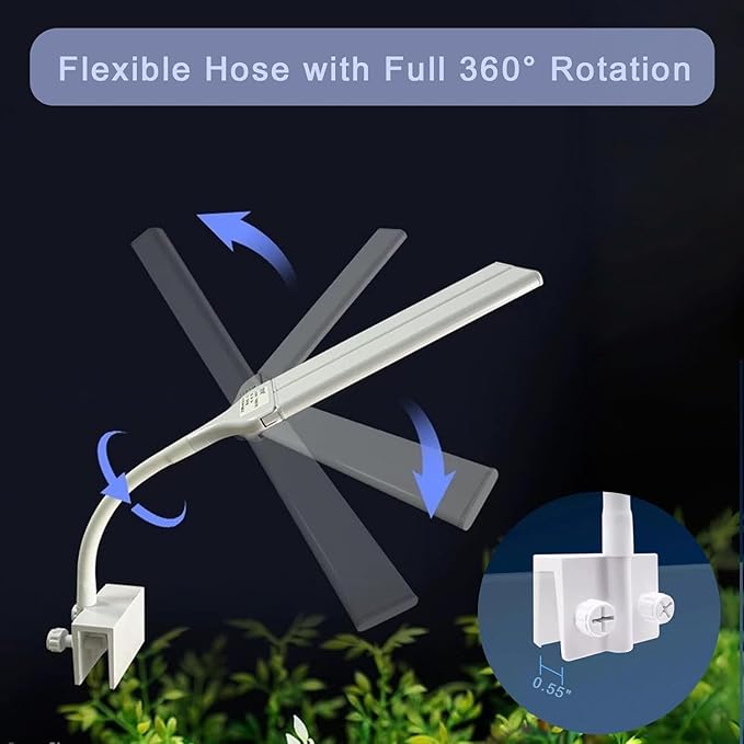 Led Aquarium Light Clip on Fish Tank Light Full Spectrum Plants Lights with Timer Auto On Off, 3 Colors Mode, 360° Adjustable 2 Light Bar, Aquarium Lamp Suitable for 16-32 Inch Fish Tank