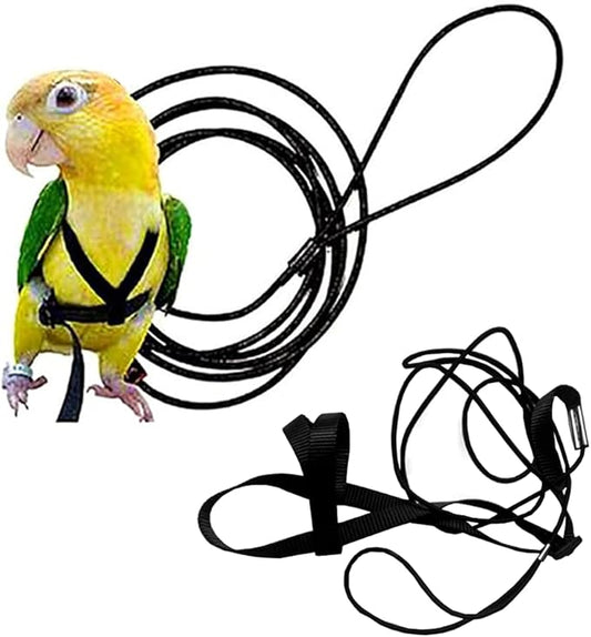 Adjustable Birds Harness and Leash Parrot Harness Leash Training Supplies Pet Anti-bite Outdoor Flying Rope for Conures Budgerigar Lovebird Cockatiel Mynah (S, Black)