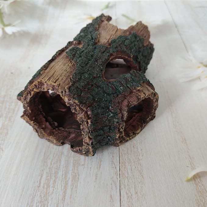 Aquarium Decaying Trunk Ornament, Resin Fake Logs Fish Tank Decor with Holes, 5.3 inch Driftwood Wood Decorations Ornament, Hollow Betta Hideout Reptile Hideaway Caves, Turtle Tree Trunk Hide Cave