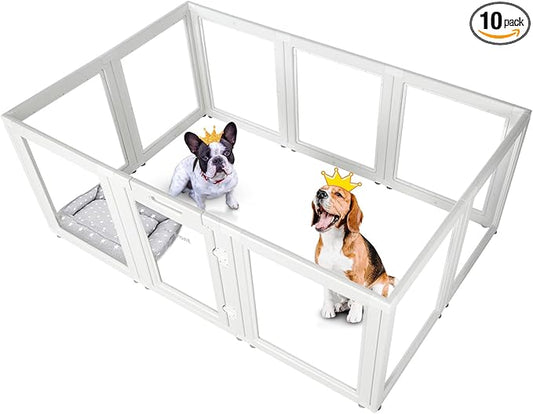 EVERFRONT Clear Acrylic Plastic Dog Playpen - Clear Dog Play Pen - Easy Assemble Acrylic Dog Playpen - Puppy Playpen, Cat Playpen, Small Animal Playpen, Dog Play Pen Indoors (White, 30.3" H, 10PCS)