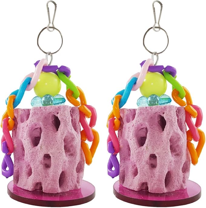 Parrot Bird Chewing Toy,2Pcs Parrot Teething Stone Toy,Parrot Beak Grinding Calcium Stone,Bird Cage Accessories for Parrot Rabbit Bunny Hamster, Chinchilla (B)