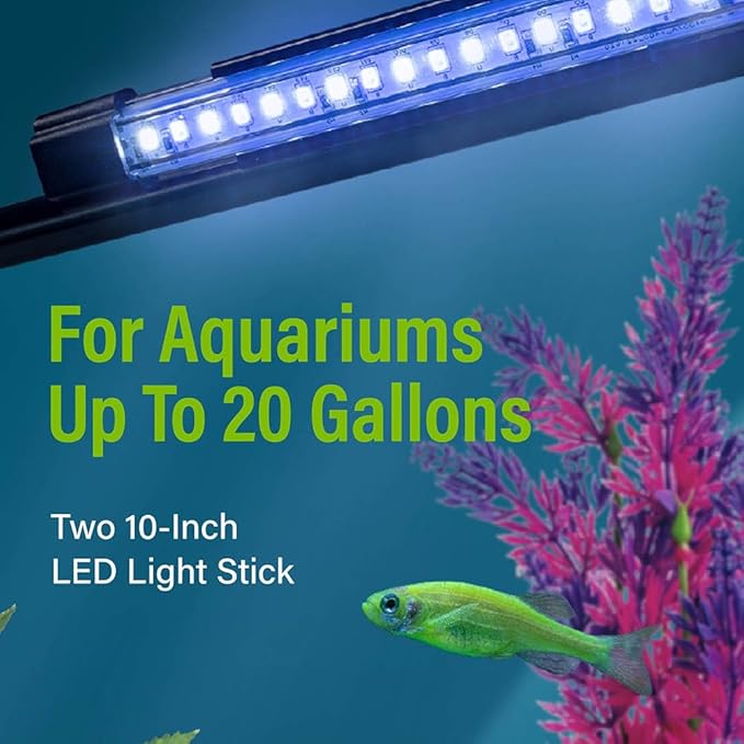 GloFish 10-Inch LED Light Sticks for Fish Aquariums Up to 20 Gallons, 2 Count, with White and Blue LED Lights