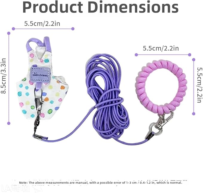 Bird Harness Leash Set Adjustable Vest Anti-Lost Wrist Strap for Parakeet Cockatiel Conure Lovebird (Blue, Sun Conure: 5.5 * 10cm / 5g)