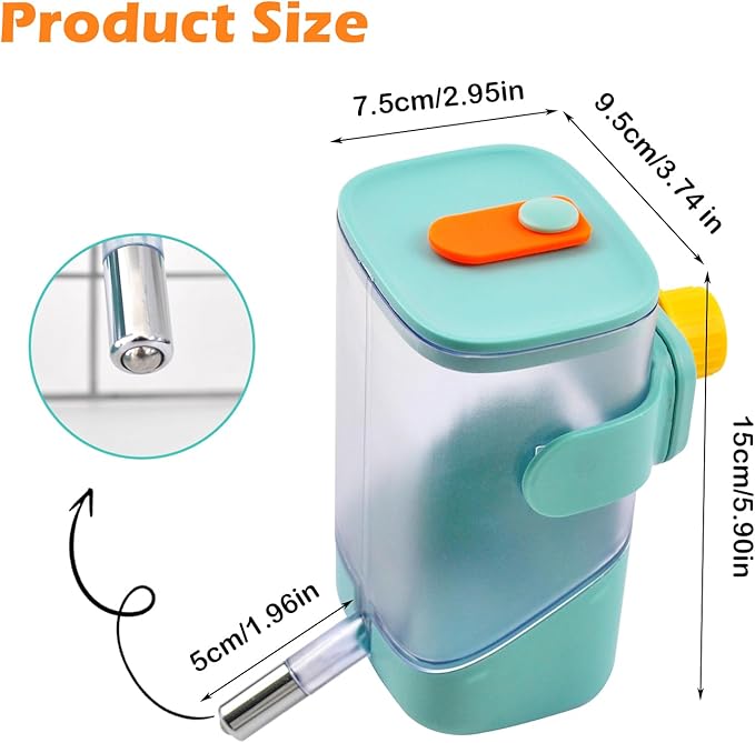 Hanging Water Bottle for Rabbits,23oz No Drip Small Animal Water Bottle Top Fill Guinea Pig Water Dispenser for Cage Crate Chinchilla Ferret Squirrel Hedgehog(Green)
