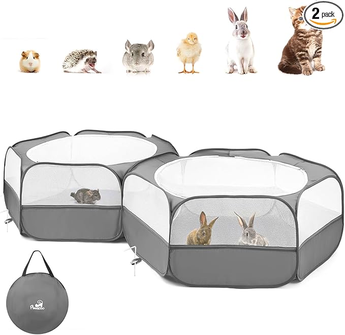 Pawaboo Small Animals Playpen, Portable Chicken Coop Run Large Chick Brooder with Zipper Splicing, Pop Up Pet Enclosure Cat Tent for Guinea Pig Bunny Puppy Indoor Outdoor, Gray