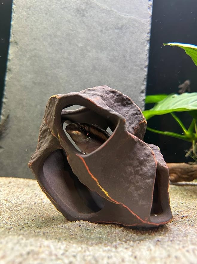 Aquarium Ceramic Decorations Cave Betta Stone Decor - Aquarium Fish Tank Hideway Decor for breeding Cichlids Plecos Betta Toys Hideout (Boulder)