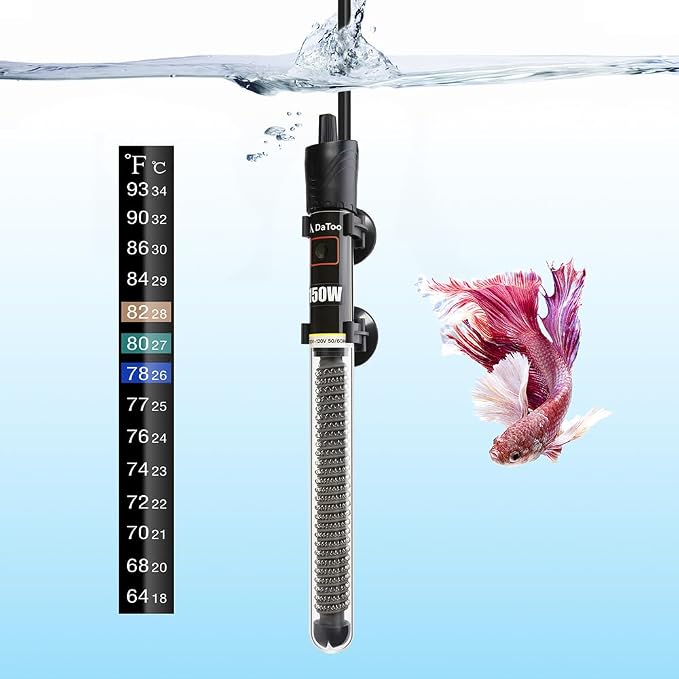 DaToo Mini Aquarium Heater 150W Small Fish Tank Heater 150 Watt with Free Thermometer Sticker(150W)
