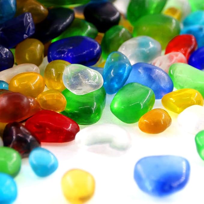 WAYBER 1 Lb Tumbled Sea Glass Pebbles Decorative Glass Stones, Multicolored | Vivid Long-Lasting Hues, Lustrous Polished Finish, Non-Toxic Material, Ideal for DIY Crafts & Home Decorations