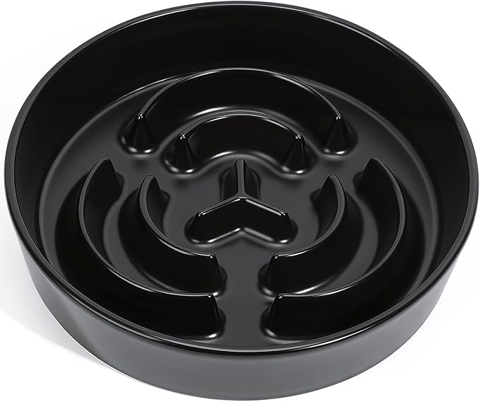 Ceramic Slow Feeder Dog Bowls,2.0 Cups Slow Feeder for Medium Breed,Puzzle Dog Food Bowl to Slow Down Eating, Anti-Gulping, Stop Bloat,Preventing Choking,8in,Black