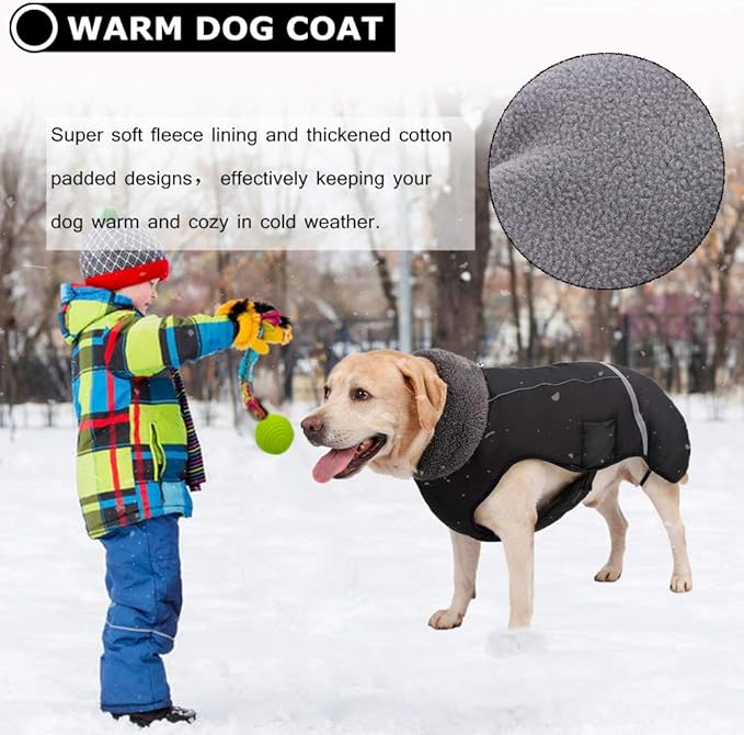 QBLEEV Warm Reflective Dog Jacket, Waterproof Winter Coat With Turtleneck for Cold Weather, Thick Fleece Snowsuit Christmas Vest Pet Apparel for Small Medium Large Dogs XL