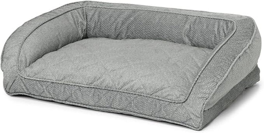 Orvis Comfort Fill-Eco Couch Dog Bed – Plush Three-Sided Bolster with Comfort Fill-Eco Cushion, Quilted Cover, Zip-Off & Machine Washable, Grey Tweed - Large