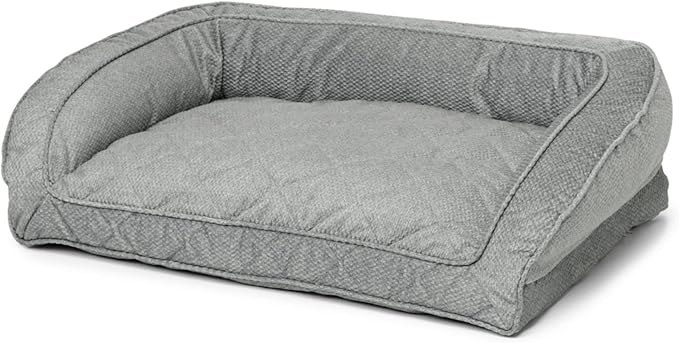 Orvis Comfort Fill-Eco Couch Dog Bed – Plush Three-Sided Bolster with Comfort Fill-Eco Cushion, Quilted Cover, Zip-Off & Machine Washable, Grey Tweed - Medium