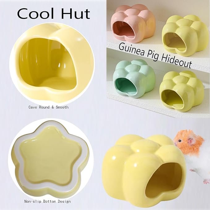 Ceramic Hamster Hideout, Cute Sunflower Shaped Hamster House - Washable Ceramic Guinea Pig Bedding, Guinea Pig Hideout Mini Hut Small Animal Hideout Cave Cage Accessories