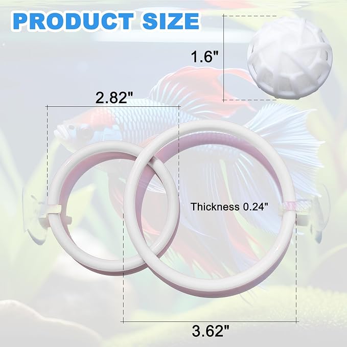Betta Fish Toys - 4 Training Rings & 2 Bio Filter Balls, Beta Exercise Loop Toys and Nitrifying Balls Set, Betta Fish Tank Accessories Feeding Ring for Small Tank Decor Aquarium Water Conditioner