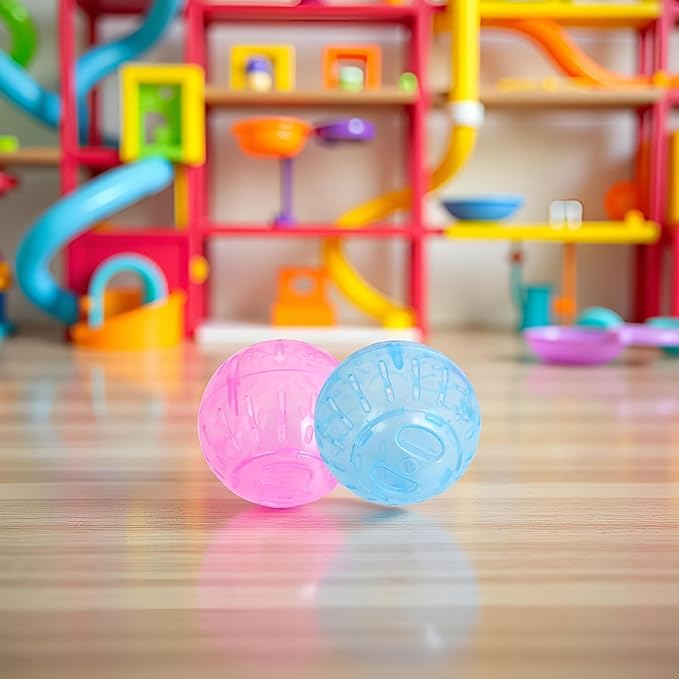 2Pcs 3.94 Inch Rotundity Hamster Balls, Breathable and Sturdy Dwarf Hamster Exercise Balls Running Wheel Gerbil Toys, Small Animals, Portable Small Pet Supplies (Blue and Pink)