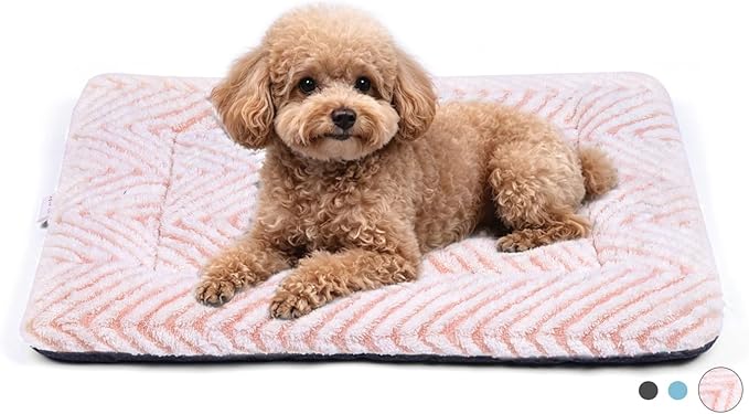 Mora Pets Washable Dog Crate Pad Soft Kennel Bed Crate Mat for Small Dogs, Puppies & Cats Flat Pet Bed with Anti-Slip Bottom for Dog Cage, Carrier & Travel Sleeping Chevron Pink 24 x 18