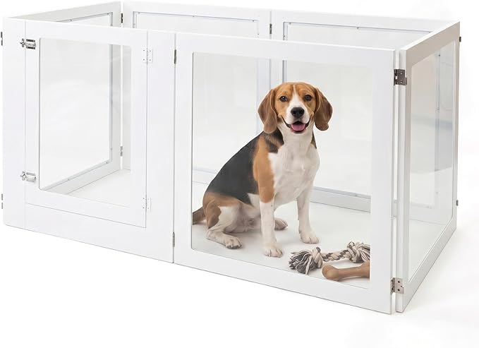 Heavy Duty Clear Acrylic Dog Playpen for Small/Medium Pets – 32" High Clear Pet Pen with Sturdy Metal Frame, Walk-in Kennel, Expandable Indoor & Outdoor Pet Play Yard