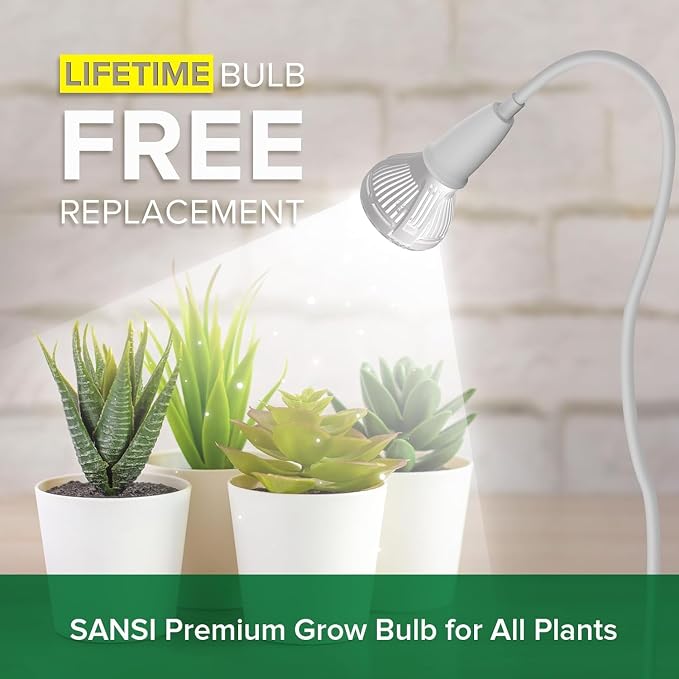 SANSI Grow Lights for Indoor Plants, 10W Clip-On Gooseneck LED Plant Lights | Lifetime Free Bulb Replacement, Plant Lights for Indoor Growing, 1-Head No Timer, Full Spectrum LED Grow Light, High PPFD