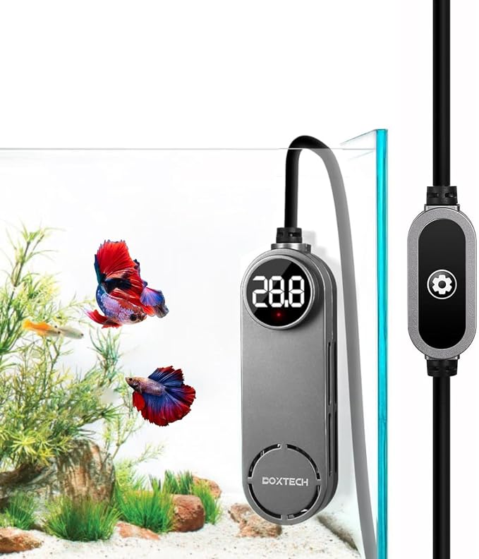 75W Aquarium Heater, Digital Submersible with External Controller | 75W for 5-20gal, rapid heat. Dual °F/°C. Overheat & dry-run protection. Explosion-proof. External controller.
