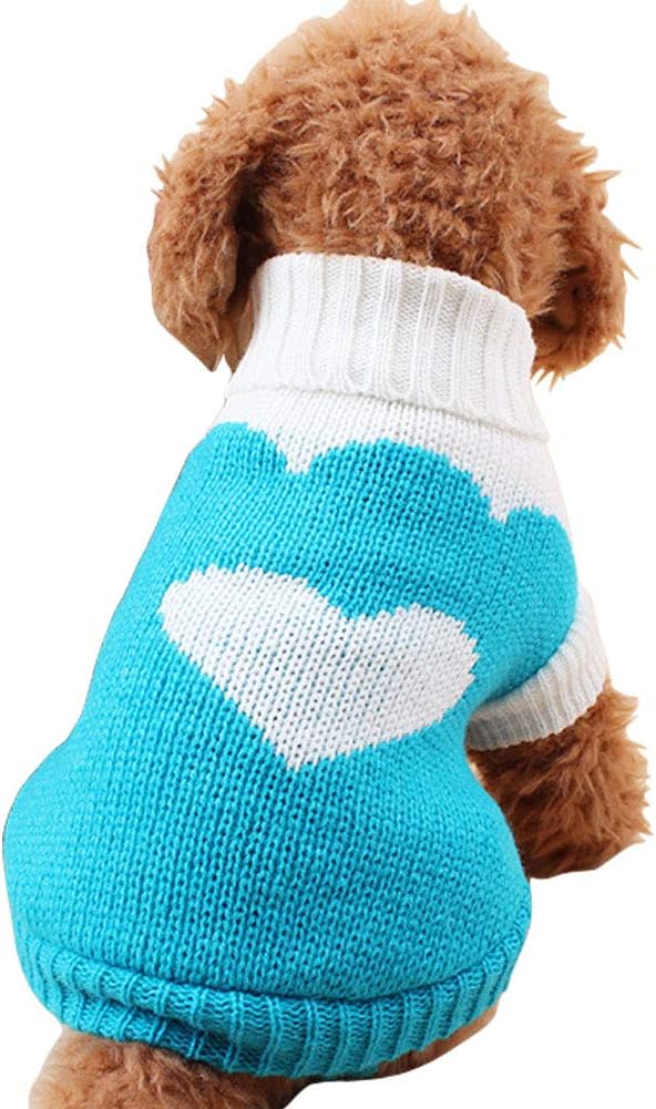 CHBORCHICEN Pet Dog Sweaters Classic Knitwear Turtleneck Winter Warm Puppy Clothing Cute Strawberry and Heart Doggie Sweater (Sky Blue, X-Small)