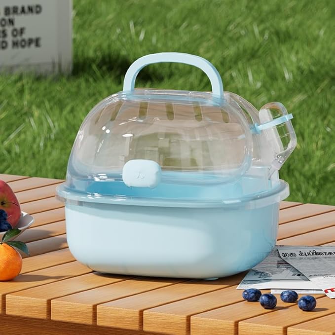 Small Animal Carrier Cage with Water Bottle, Portable Hamster Travel Carrier Carry Case for Small Pets, Gerbils, Mice, Dwarf Hamster (Blue)