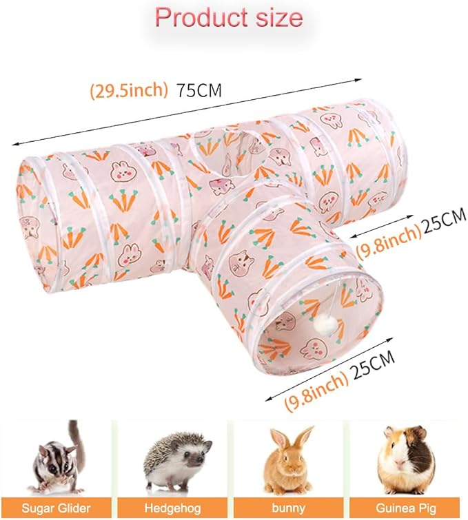 3 Way Washable Hideout Toys, Small Pet Tunnels and Tubes for Baby Rabbit Ferret Hamster Chinchilla Hedgehog Hiding and Resting (White)