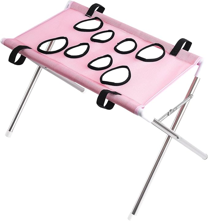 Pet Grooming Hammock Harness for Cats Small Dogs Dog Grooming Sling Stand with Frame Mesh Polyester Quick Eight Hole Design Suitable for Bathin, Pink