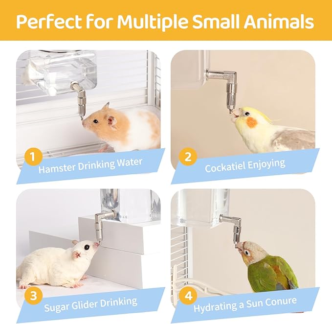Guinea Pig Water Bottle No Drip 17oz – Leak Proof Rabbit Water Dispenser with Stainless Steel Needle Valve & 180° Swivel Bracket for Chinchilla Rat Parrot Cockatiel Birds
