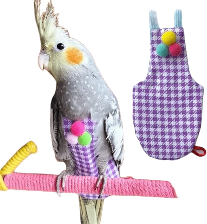 Bird Flight Suits Diapers, Parrot Flight Suits Diapers for Monk Parakeets, Cockatiels Flight Suits, Parrot Clothes, Bird Training Nappy Suit Liners Clothes (Purple-A,Budgier)