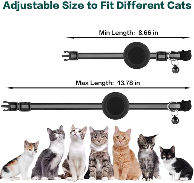 Airtag Cat Collar Breakaway, Reflective Kitten Collar with Apple Air Tag Holder and Bell for Girl Boy Cats, 0.4 Inches in Width and Lightweight (Red)
