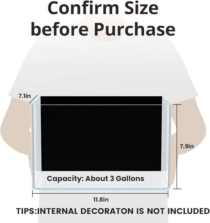 3 Gallon Hot-Bent Black-Back Fish Tank, Aquarium Fish Tank,Easy to Maintain Small Aquarium for Betta/Goldfish/Snails/Shrimp and Aquatic Planting, Perfect for Home, Office, and Decor