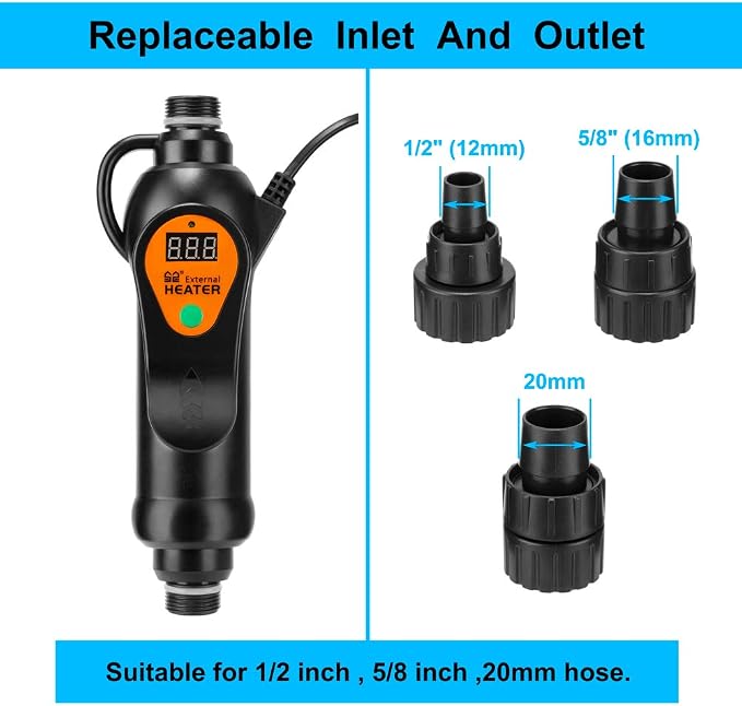 DaToo Aquarium External Heater in-Line Fish Tank External Heater 300W for Canister Filter