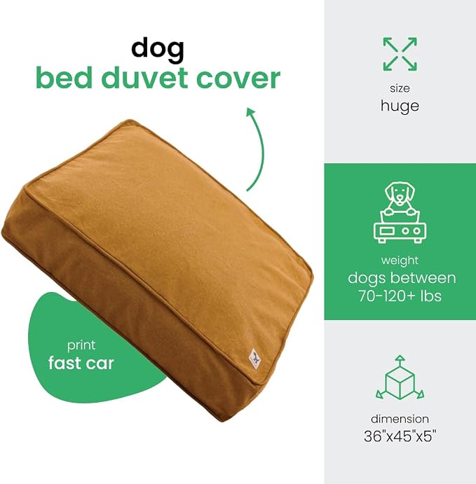 Molly Mutt Fast Car Dog Bed Duvet Cover, GOTS-Certified 100% Cotton Canvas Cover for Dog, Puppy, or Cat Bed, Durable, Washable, and Free of Harmful Chemicals, Huge, 36"x45"x5", Mustard Yellow