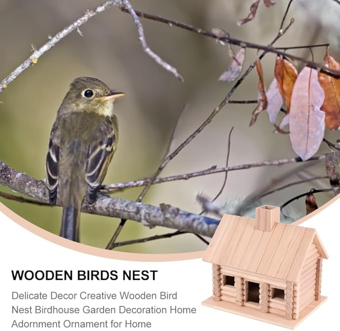EXCEART Wooden Birdhouse 7.87X7.87X5.90 Inch Log Cabin Style Bird Nest for Small Birds Outdoor Garden Decoration Backyard Nesting Box