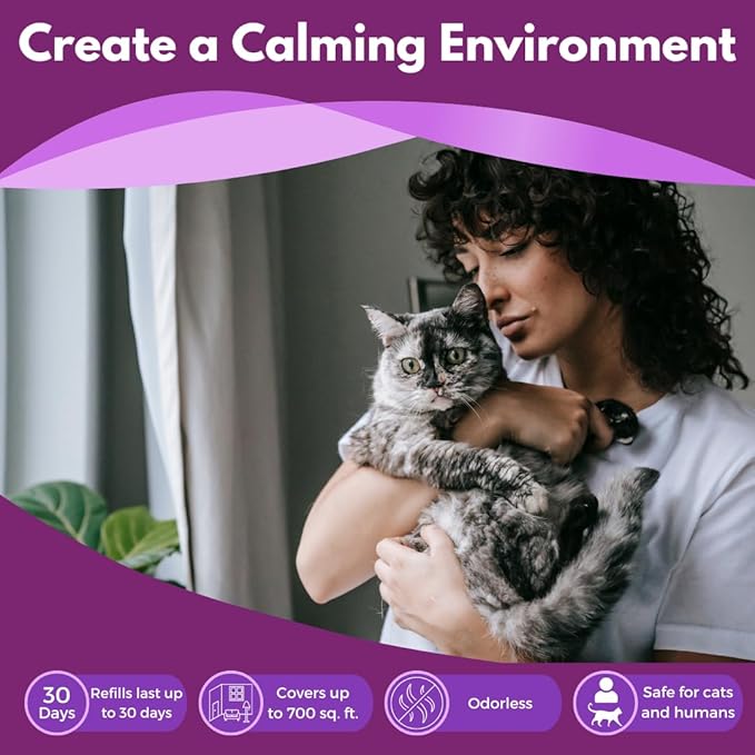 Cat Calming Pheromone Diffuser - 1 Diffuser Head & 2 Refills for 60 Days - Anxiety Relief Cat Essentials Products - Calm Cats Accessories - Cat Pee Prevention Supplies