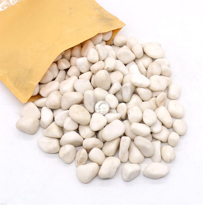 White Polished Rocks for Plants, Decorative Pebbles, 1-2 Inch, 10 lb