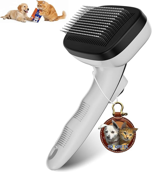Cat Brushes for Indoor Cats - Self Cleaning Slicker Brush for Shedding Short & Long Haired Dogs, Skin Friendly Deshedding Grooming Tool to Removes Loose Fur, Mats,Tangles & Undercoat, Gray