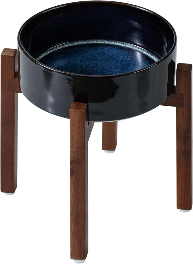 Havniva 8.2" Elevated Dog Bowls Set, Ceramic Raised Dog Bowl with Non-Slip Stand (Acacia Wood) Weighted Dog Food & Water Bowl Set for Large Breed Dogs - 7.6 Cups 60 oz