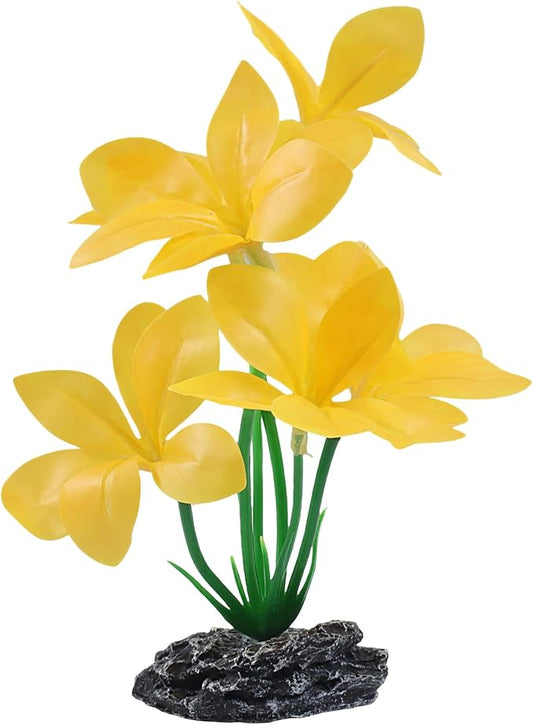 Aquarium Plants Fish Tank Decorations 6.69 Inch Artificial Plastic Plants with Weighted Base, Soft Silk Leaves Realistic Design for Betta Fish Reptile Tank Habitat Decor (Yellow Type-A)