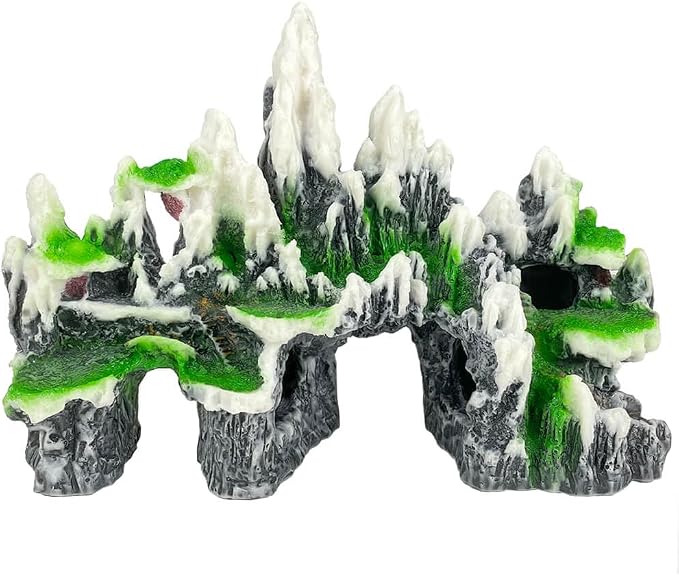 Aquarium Decor - Large Mountain Rock Cave for Fish Tank, Aquarium Hideout Ornament with Rock Texture for Betta, Guppy, Shrimp - Aquatic Hide Decoration, Fish Hiding House（White）